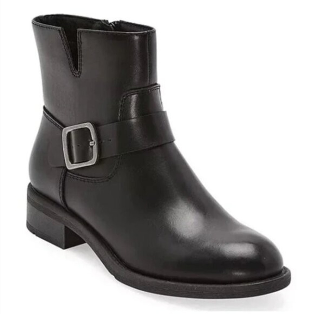 Biker Frye and Co Black Leather Moto Ankle Boots Side Zip NEW Buckle Size 9